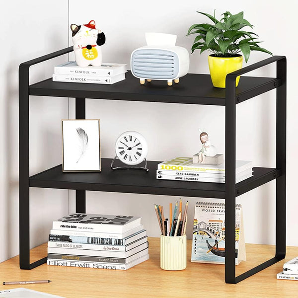 Desktop Organizer Shelf, SIDIANBAN Adjustable Office Storage Rack for Computer Desk Supplies, Black