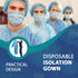 10 Pack Disposable Isolation Gowns - Blue Level 2 SMS 40gsm Non-Woven Material for Medical Use, Universal Size