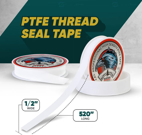 SUPPLY GIANT UUD12520 1/2'' x 520 Inch Teflon Tape Seal for Pipe Threads, Prevents Leakage in Plumbing