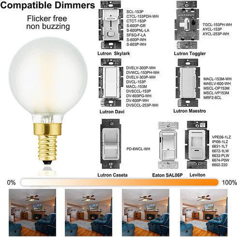 Bulbs,E12 Bulbs,4W 40 Bulb,400lm,Warm 2700K,Globe Bulb Bulb Decorative,6Pack. LED Frosted Candelabra Light Edison LED
