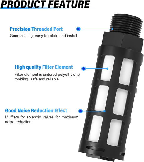TAILONZ PNEUMATIC 1/2 Inch NPT Pneumatic Plastic Muffler, Solenoid Valve Muffler Element for Air Compressor