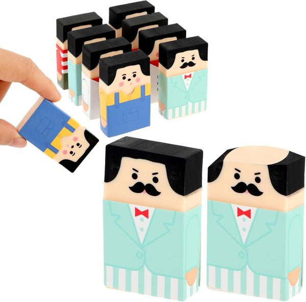 Mabor 8Pcs Cute Salaryman Erasers, Bald Uncle Desk Novelty Erasers for Kids and Office Supplies