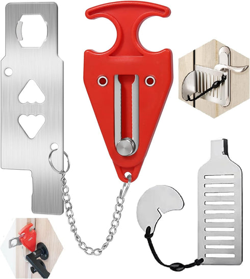 Portable Door Lock for Travel, Hotel Room Security Devices, Apartment Jammer, Additional Safety, 2022 Upgrade (Red