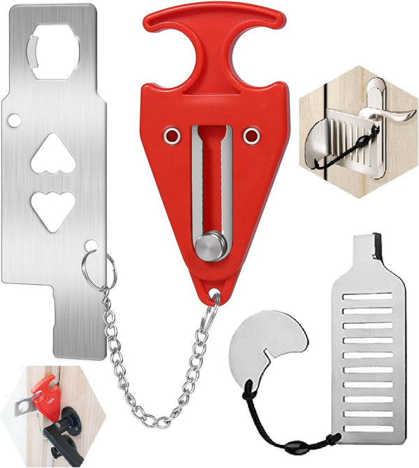 Portable Door Lock for Travel, Hotel Room Security Devices, Apartment Jammer, Additional Safety, 2022 Upgrade (Red