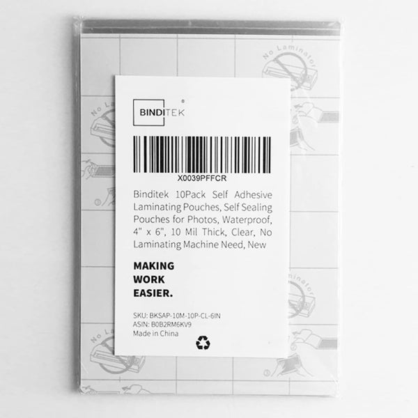 Binditek 10 Pack Self-Sealing Laminating Pouches, 10 Mil, 4.5 x 6.4 Inches for Photos, Glossy Finish, Office Supplies