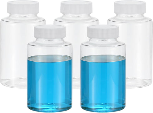 PATIKIL 5 Pcs 300ml PET Wide Mouth Reagent Bottles with Screw Cap for Lab Liquid Storage