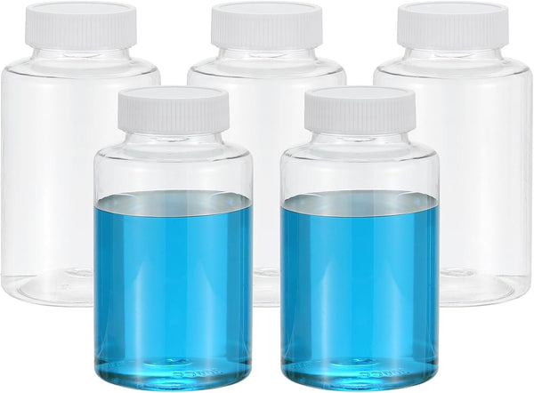 PATIKIL 5 Pcs 300ml PET Wide Mouth Reagent Bottles with Screw Cap for Lab Liquid Storage