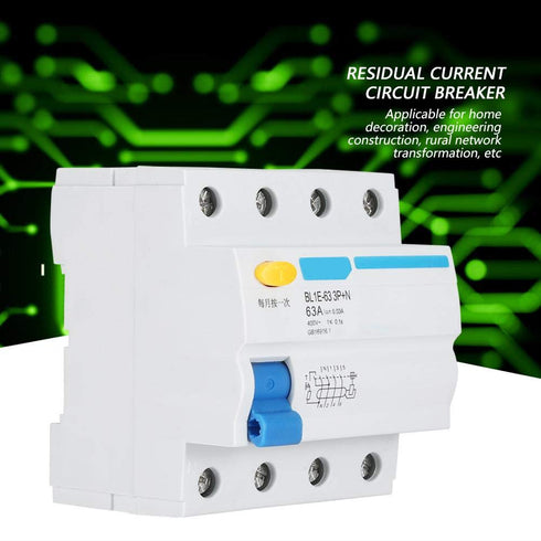 YWBL-WH BL1E-63 Current Circuit Breaker 3P+N - 63A RCCB 230V 30mA Leakage Overload Short Circuit