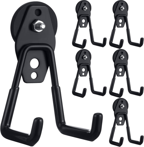Landhoow 6 Pcs Heavy Duty Magnetic Hooks with Anti Slip Rubber Coating for Indoor and Outdoor Storage (Black)