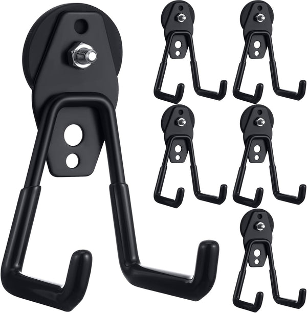 Landhoow 6 Pcs Heavy Duty Magnetic Hooks with Anti Slip Rubber Coating for Indoor and Outdoor Storage (Black)