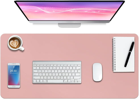 Boutilon Leather Desk Pad Protector, Non-Slip Mouse Pad, Waterproof Leather Desk Blotter for Office & Home, M-Pink