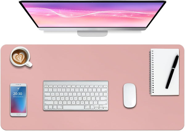 Boutilon Leather Desk Pad Protector, Non-Slip Mouse Pad, Waterproof Leather Desk Blotter for Office & Home, M-Pink