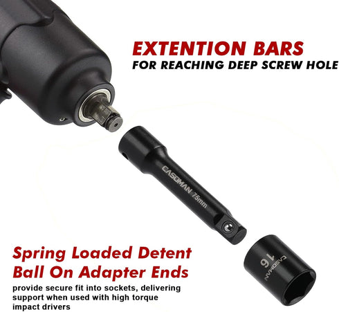3/8" Set, 49 (5/16-Inch 3/4-Inch 8-22 mm), 6 Set CASOMAN Drive Impact Socket Piece Standard SAE and Metric Sizes