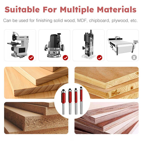 Kazheon 4pcs Set 1/4 Inch 1/2", 3/4", 1", 1-1/4", 1-1/2"(Color:as Flush Trim Router Bit Shank Top Bearing Flush Trim
