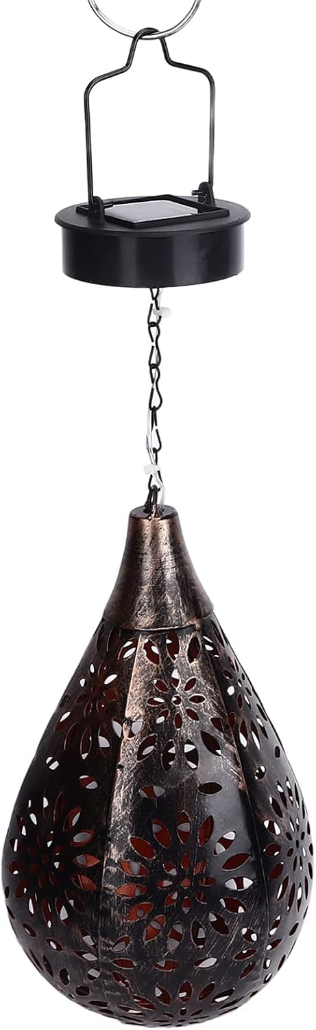 Zerodis Solar Porch Decorative Light Hanging Solar Light Hollow Iron Pattern Auto On Off Powered Outdoor Chandelier