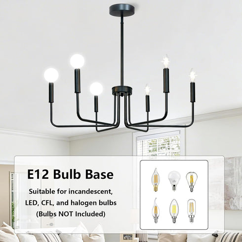 Lurinenna 6-Light Black Farmhouse Chandelier, Rustic Industrial Modern Ceiling Pendant Light, Adjustable Hanging Lamp