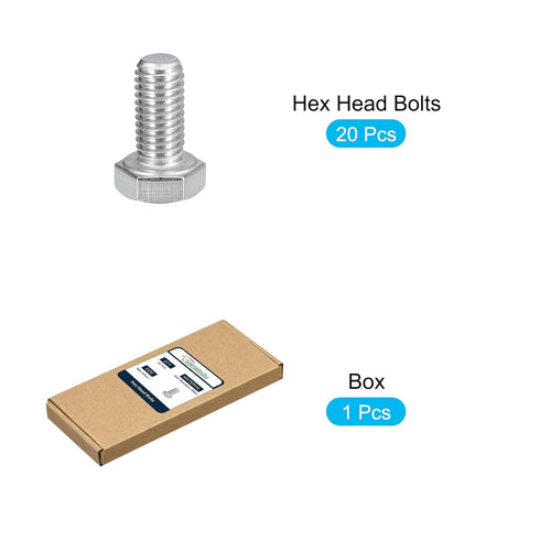 Hex Bolts (M8-1.25x20mm) 20Pcs, 304 Stainless Steel Fully Threaded Hex Head Screws for Furniture Repair