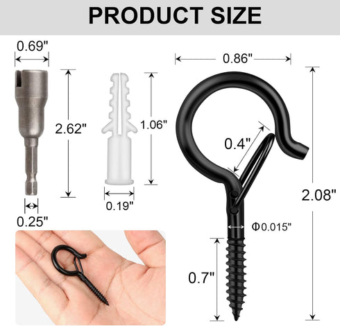 FSAH 36 1 PCS Q-Hanger Hooks with Safety Buckle, Windproof Screw Hooks for Outdoor String Lights Hanging Christmas