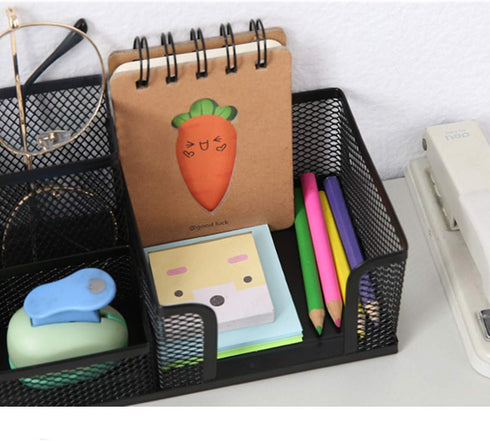 TSY TOOL 2 Pack Black Pen Holder, Mesh Desk Organizer with Pencil Holder and Storage Baskets for Office Supplies