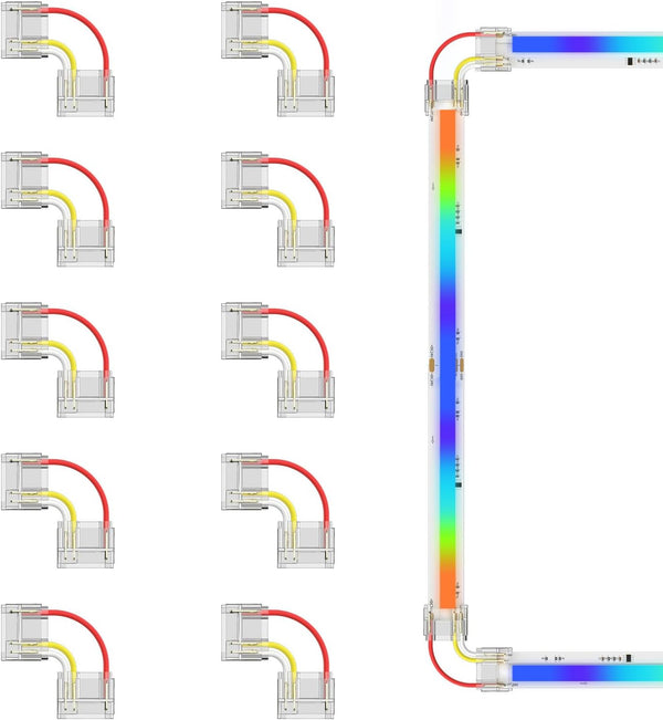 PAUTIX 12mm Connectors 10pcs L-Shaped/Corner Connectors for 3-Pin RGB Smart IC COB LED Strip Lights