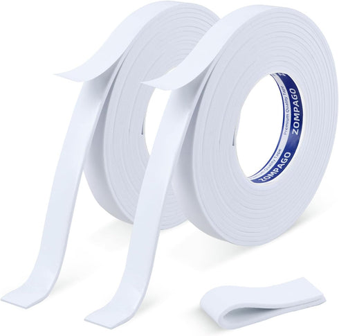 Single Sided Foam Tape, Weather Stripping for Door Window, Self-Adhesive EVA Insulation Strip, 2 Rolls, White