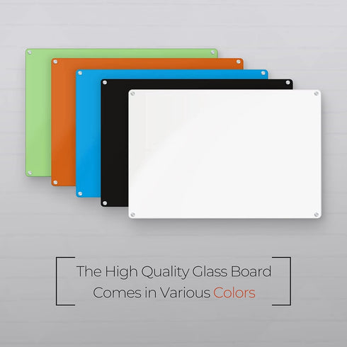 Glass Dry Erase Board, Black Surface, Frameless Magnetic, 16" x 16", for Office, Home, School with Marker
