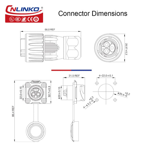 CNLINKO DH Series M20 Waterproof Connector, 2/3/4/5/7/9/12 Pin Bayonet Connecting Type, IP67