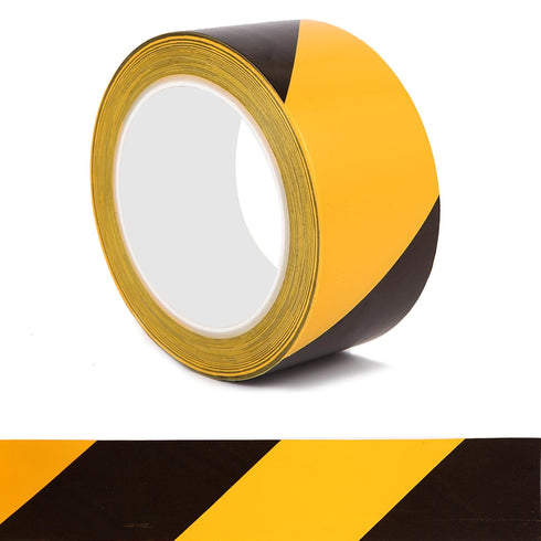 2 Inch x 110 FT Black & Yellow Floor Marking Tape, High-Visibility Adhesive Hazard Tape for Caution and Aisle Marking