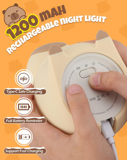 2 Dimmable, Cute Capybara Night Light, Animal Lamp, Food Grade Silicone, Rechargeable, Level Squishy Nursery Nightlight