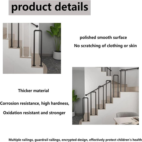 PAUANI Counter Metal Stairs Handrail U-Shaped, Industrial Non-Slip Stair Railing, Metal Porch Deck Railing, Loft