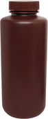 EISCO Amber Reagent Bottle, 1000mL - Wide Mouth with Screw Cap - HDPE for Labs