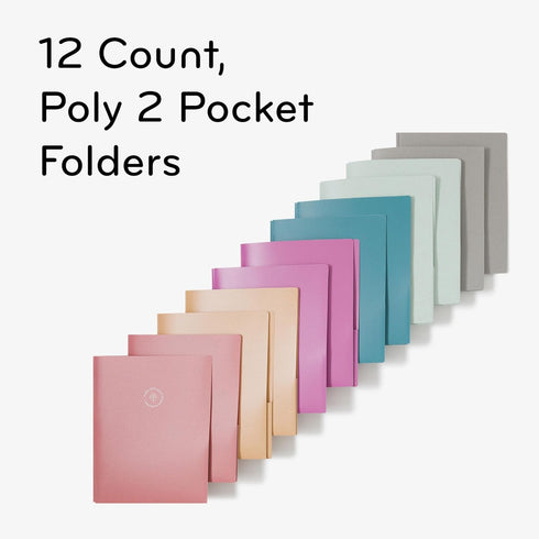 U Brands U-Eco Poly 2-Pocket Pronged Folders, Set of 12, Assorted Brights, Letter Size