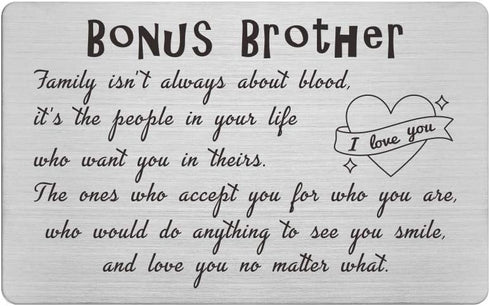 Step Brothers Wallet Card from Sister - Family isn't Always About Blood, Bonus Brother Stepbrother Cards for Christmas