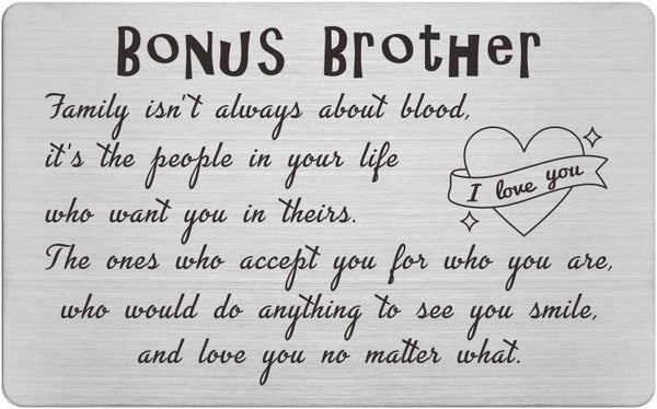 Step Brothers Wallet Card from Sister - Family isn't Always About Blood, Bonus Brother Stepbrother Cards for Christmas