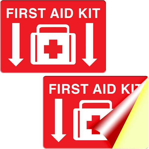 Performore First Aid Sticker, 10"x 7", 2 Pack Durable Self-Adhesive Vinyl for Schools, Office & Home