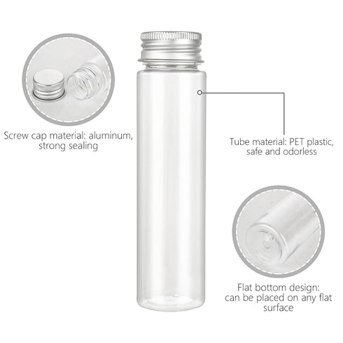 50 PCS 50 ML Clear Plastic Test Tubes with Screw Caps, Flat-Bottomed Bath Salt Containers for Candy