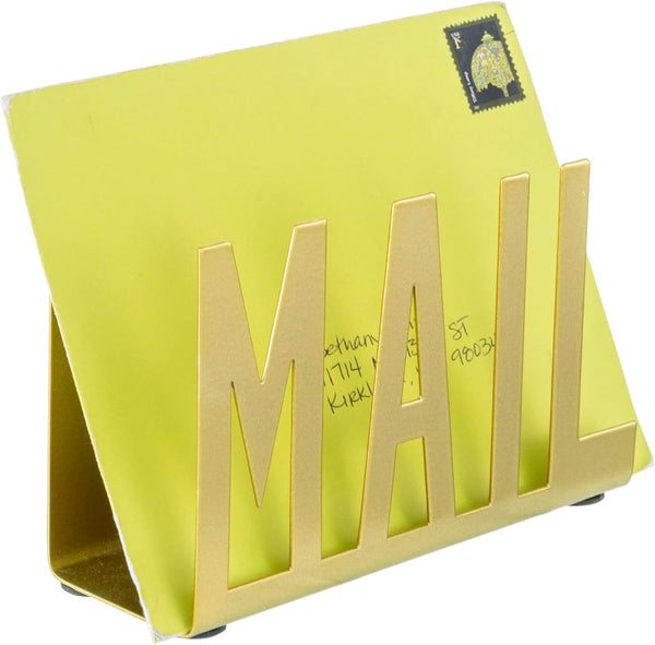 MyGift Modern Metal Desktop Mail Holder, Gold Office Desk Letter Sorter Organizer with MAIL Cutout Design