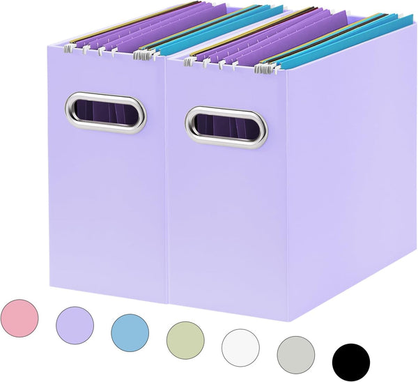 Oterri File Organizer, Small Storage Box, Collapsible Hanging File Organizer for Letter Size, 2 Packs, Purple
