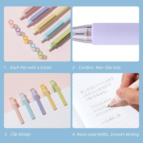 Kaco Mechanical Pencil Set, 5 Cute Pastel Pencils 0.5mm with 5 Tube HB Lead Refills in Mixed Colors