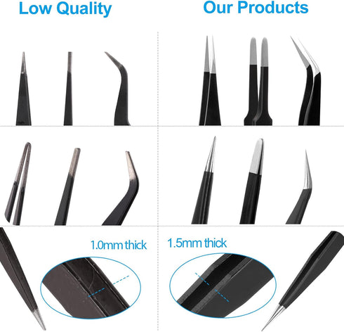 YHYZ 6pcs Set, Set Precision Tweezers Premium Anti-Static Stainless Steel ESD Tweezers Kit for Electronics