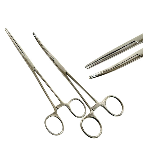 Avon Surgical Pack of 2pcs - Hemostat Clamp Forceps with Serrated Jaws, Curved +