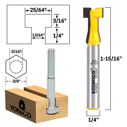 3 Set 1/4-Inch 14392q YONICO T Track T Slot Router Bit Bit Shank