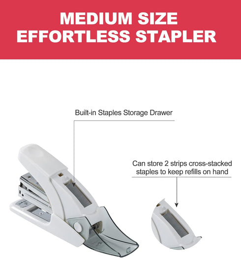 Effortless Standard Stapler Set, 20 Sheet Capacity, Half Strip, Built-in Staples Storage, Includes 1000 Staples