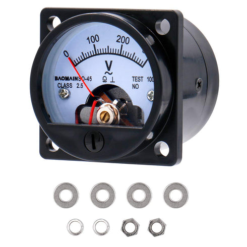 Baomain Analog Dial Panel Meter Voltmeter Gauge SO-45 Round Black AC 0-300V