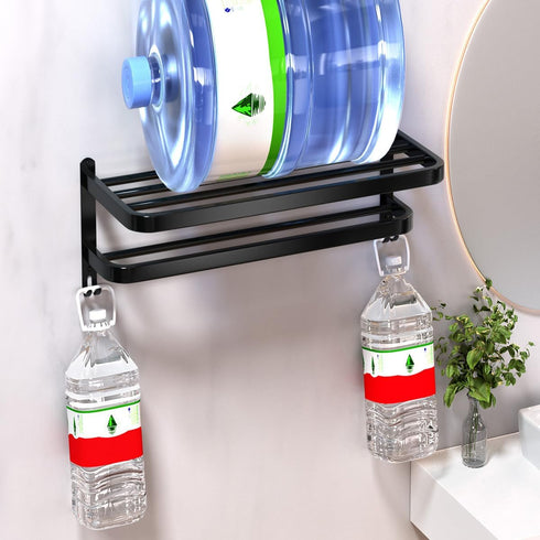 15 Inch DDS-DUDES Black Towel Racks for Bathroom Towel Shelf with Double Towel Bars Lavatory Wall Mount Holder