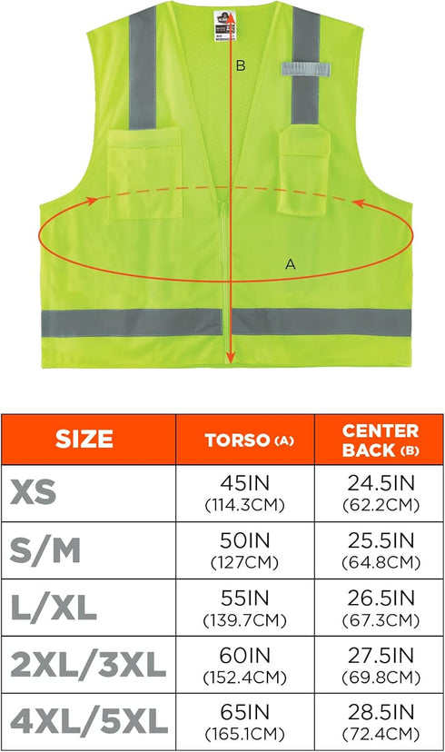 Ergodyne Unisex Class 2 Economy Surveyors Vest, Zipper, Lime, Large-X-Large US