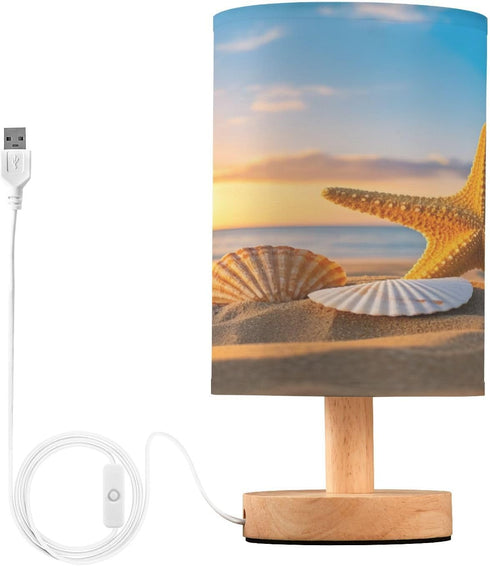 Bedside Lamp Starfish Shells Summer Beach Sunset Table Lamp for Bedroom LED