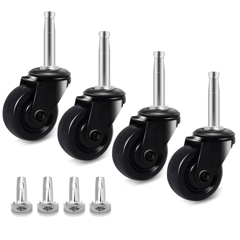 PODOY Antique Casters Wheels with Rubber, 1-5/8" Antique Brass Casters with Stem Socket Replacement for Chairs, Set of 4