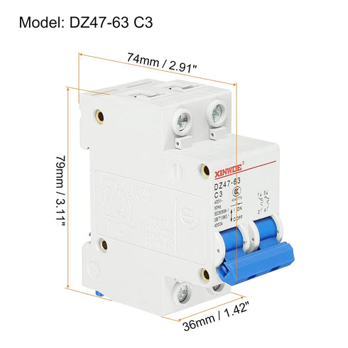 Miniature Circuit Breaker Low-voltage 2 Poles 3A 230/400V for Household Circuit Breaker Overload Protection