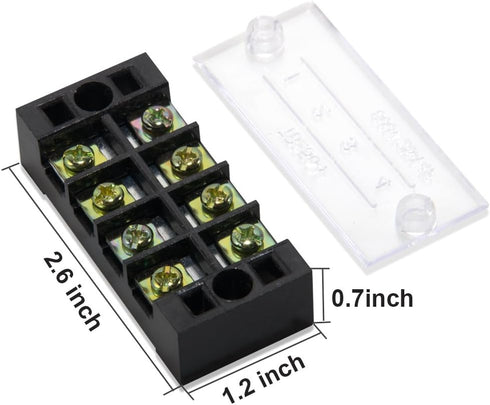 MILAPEAK Terminal Blocks - 12pcs (6 Sets) 4 Positions Dual Row 600V 25A Screw Terminal Strip Blocks with Cover